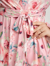 Plus Size Floral Print Belt Design Crossed Front Design Blouse